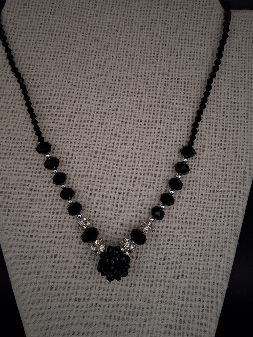 Black Crystal Cluster Statement Necklace - - Picture 2 of 6